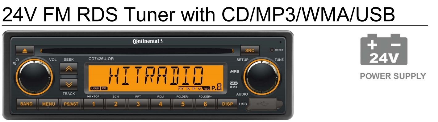 Radio/CD/USB/MP3/WMA 24V Oranžové
